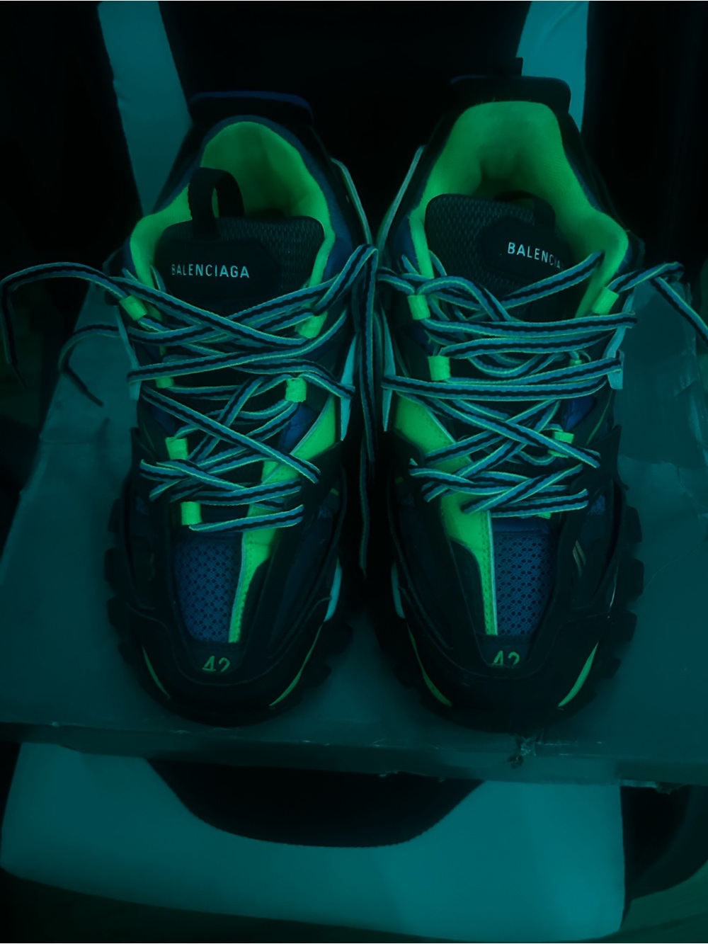 Green and blue Balenciga tracks